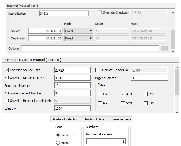 TCP Ack packet configuration