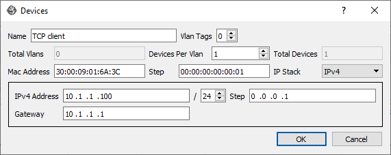 TCP client emulated IP configuration