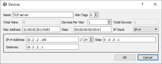 TCP server emulated IP configuration