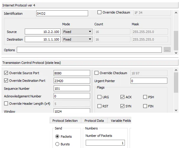 TCP SYN-ACK packet configuration