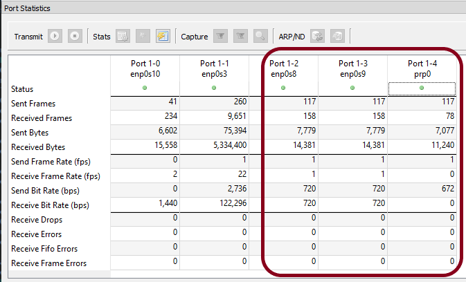 Ostinato HSR/PRP port stats