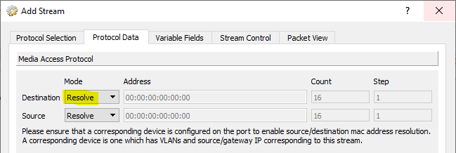 Leave Destination Mac mode at resolve for automatic multicast address mapping