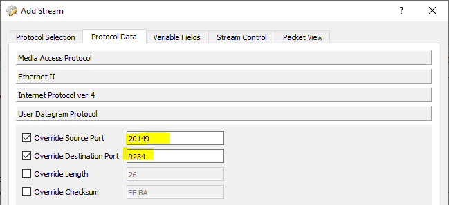 UDP source and destination port (optional)