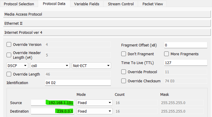 Multicast Storm IP settings