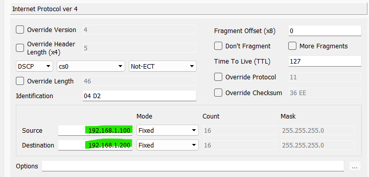 Snake Test Traffic Stream IP addresses