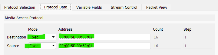 Snake Test Traffic Stream Mac addresses