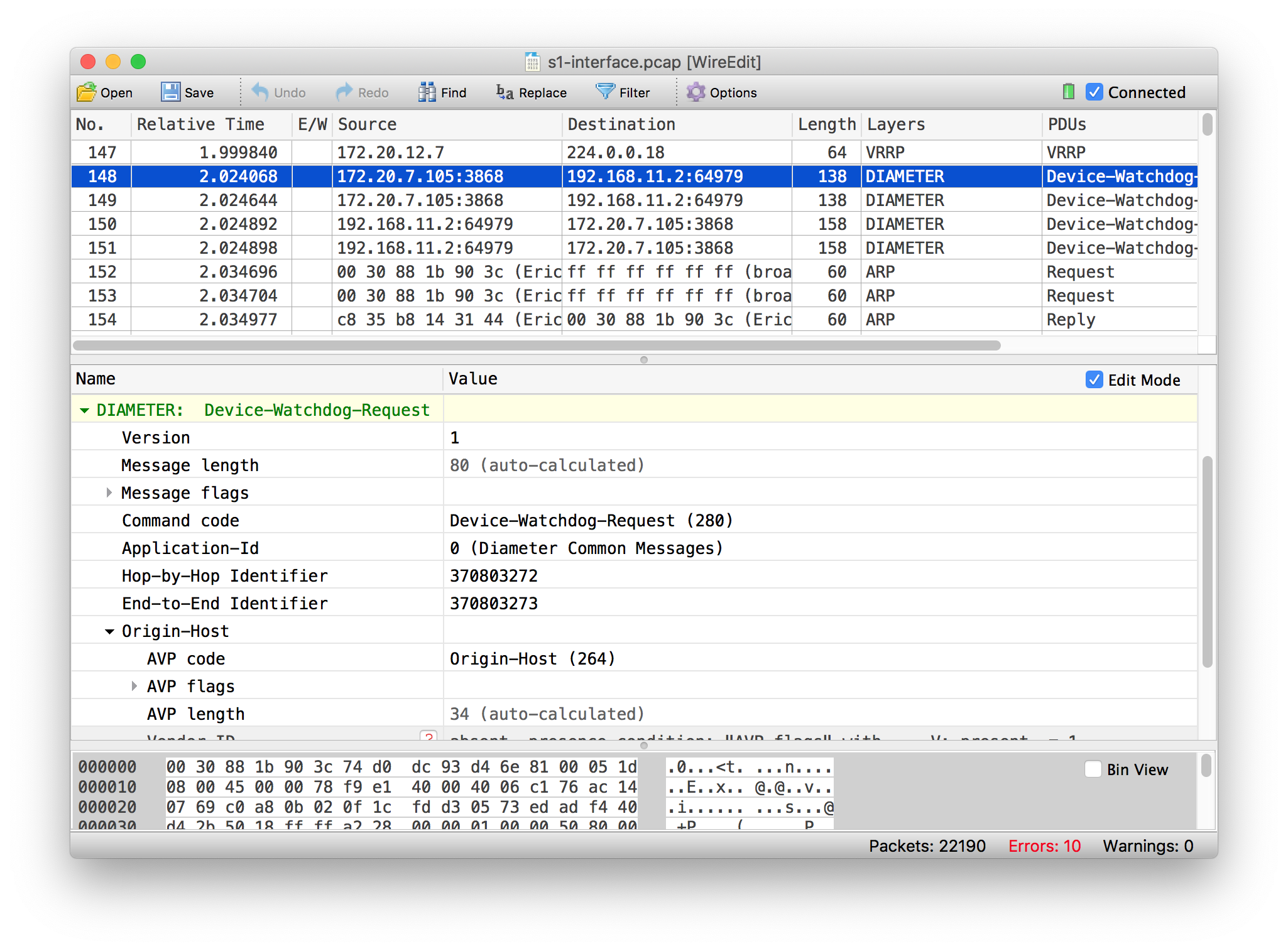 WireEdit edits PCAP files and supports various protocols