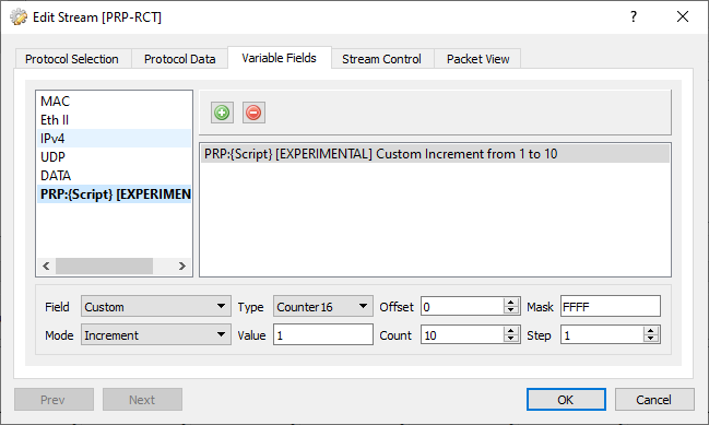 PRP Sequence Number Variable Field