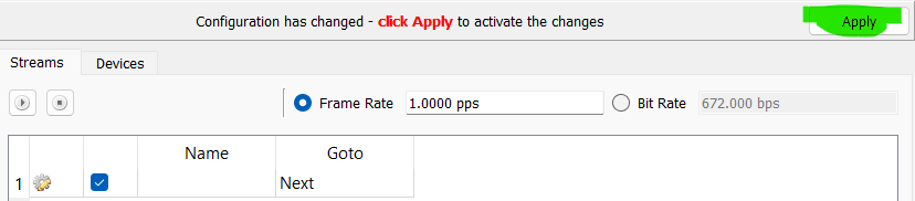 Apply to activate test stream