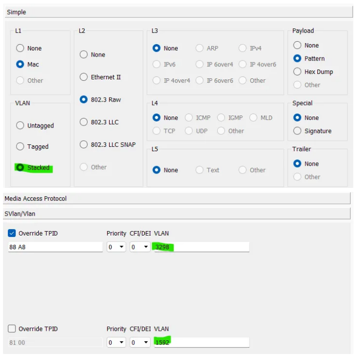 Test L2 stream with QinQ (dual tagged vlan)