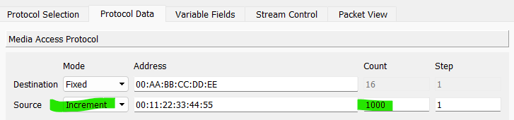 Generate traffic with different source mac addresses