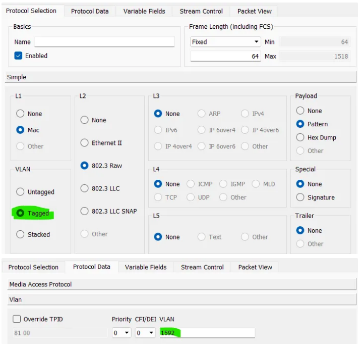 Test L2 stream with a VLAN