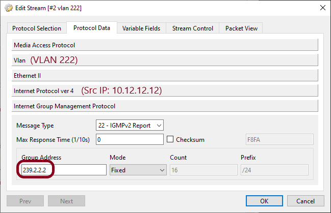 VLAN 222 IGMP stream