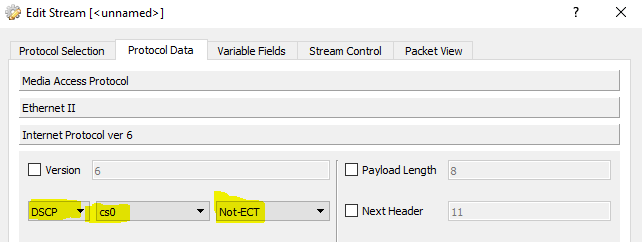Set IPv6 DSCP in QOS test stream