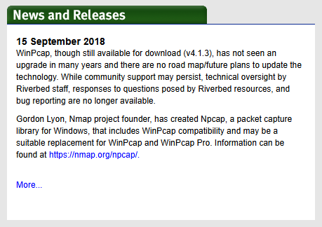 WinPcap EOL Notice