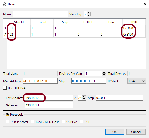 Device VLAN and IP address configuration
