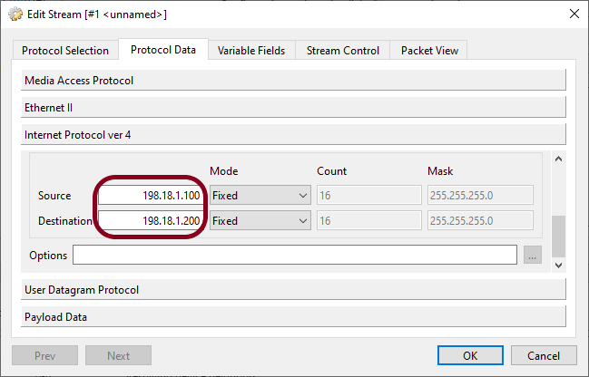 Stream IP address configuration